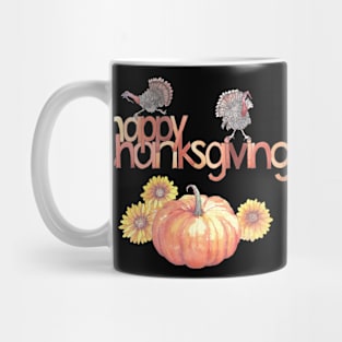 Happy Thanksgiving - Fall Vibes - Turkey, Pumpkin, Sunflowers Mug